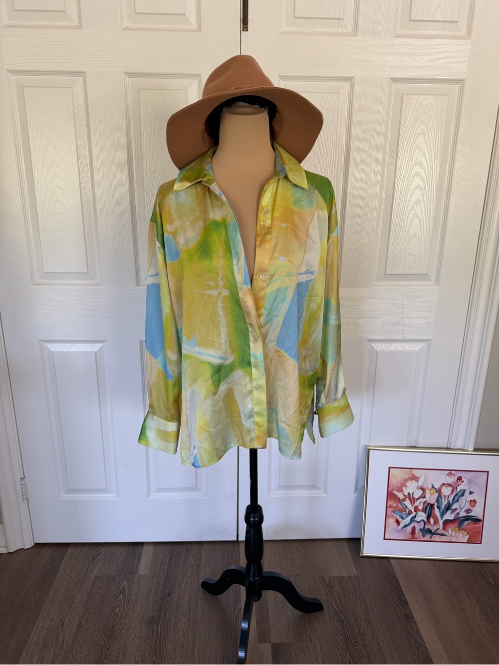 Zara Pastel Tie-Dye Button Shirt in Mint, Blue & Yellow